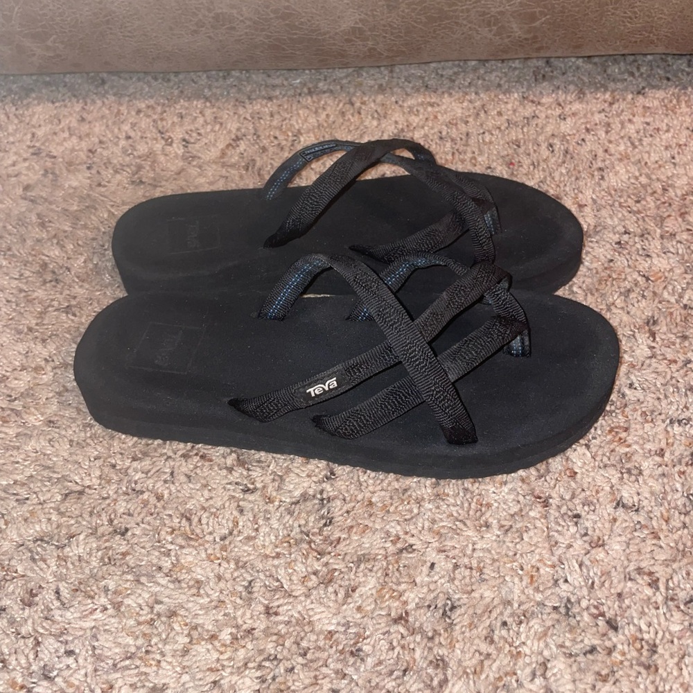 Teva Womens 6 Mush Slide Sandals Olowahu Flipflops Black Strappy Shoes